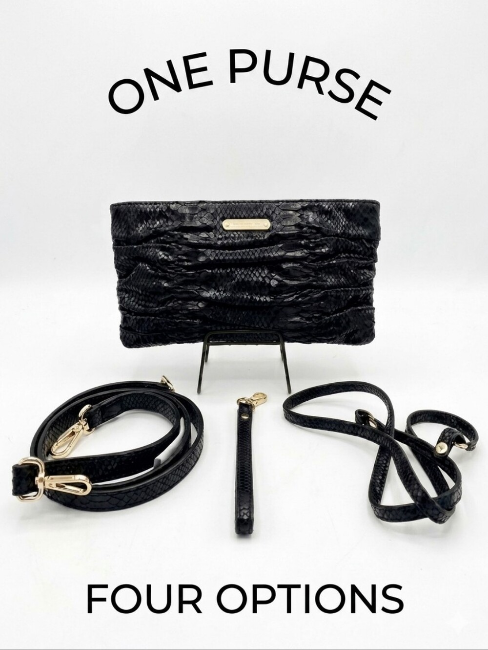 Webster Black Faux Python Convertible 4-Way Purse With Dust Bag